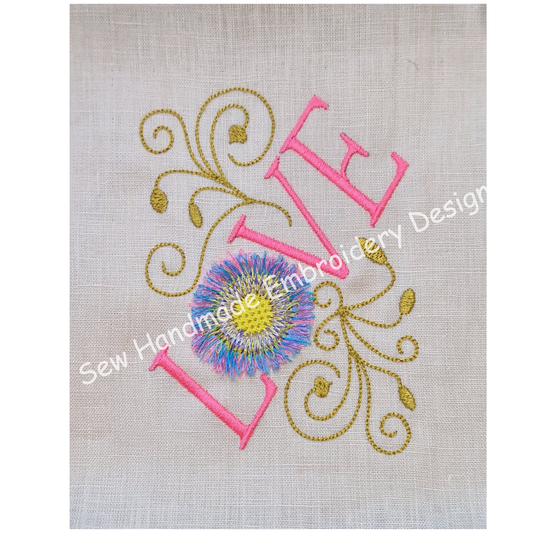 LOVE FRINGE FLOWER WORD ART Machine Embroidery Design
