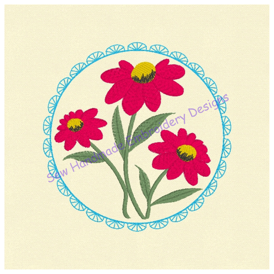 PRETTY FLOWERS IN LACE FRAME  Machine Embroidery Design