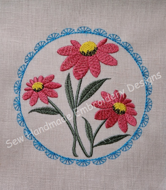 PRETTY FLOWERS IN LACE FRAME  Machine Embroidery Design