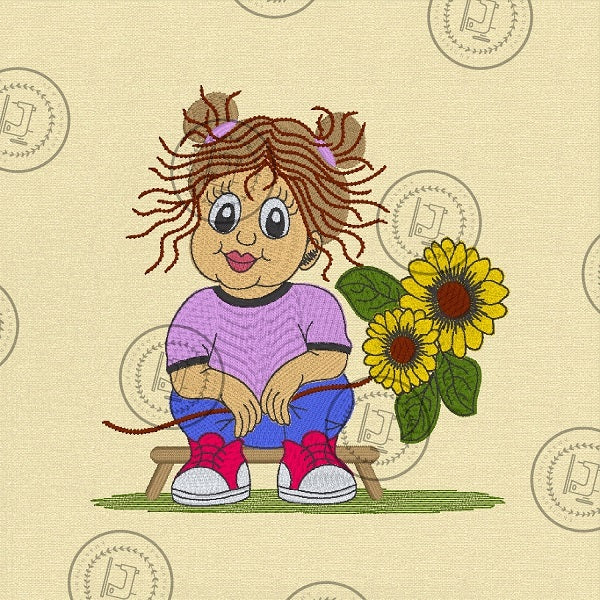 PRETTY SUNFLOWER GIRL Machine Embroidery Design