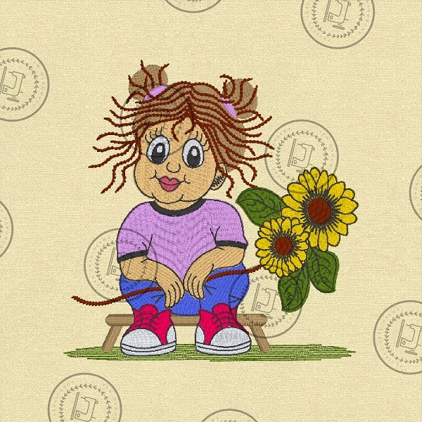 PRETTY SUNFLOWER GIRL Machine Embroidery Design