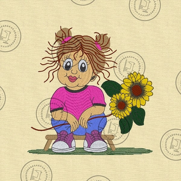 PRETTY SUNFLOWER GIRL Machine Embroidery Design