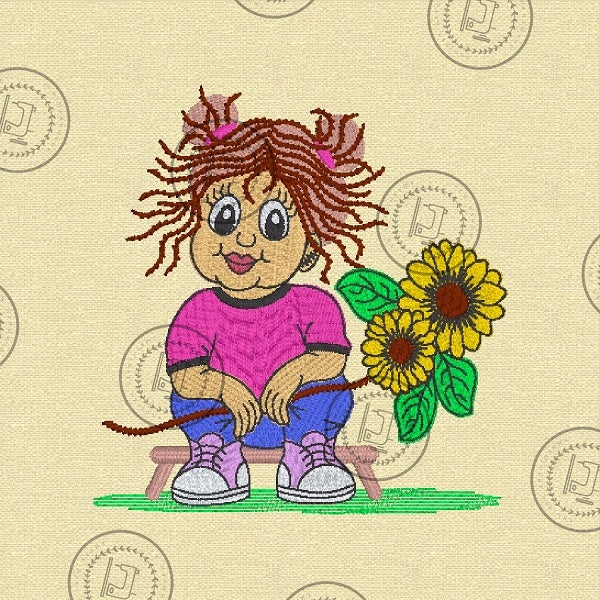 PRETTY SUNFLOWER GIRL Machine Embroidery Design