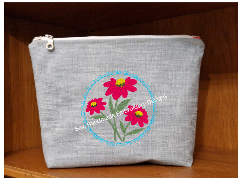 PRETTY FLOWERS IN LACE FRAME  Machine Embroidery Design