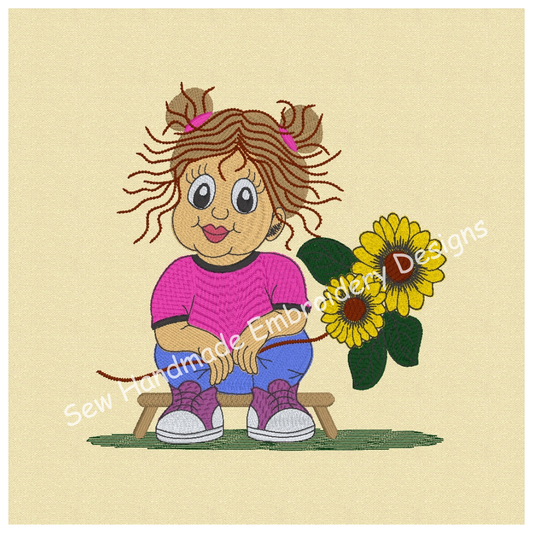 PRETTY SUNFLOWER GIRL Machine Embroidery Design