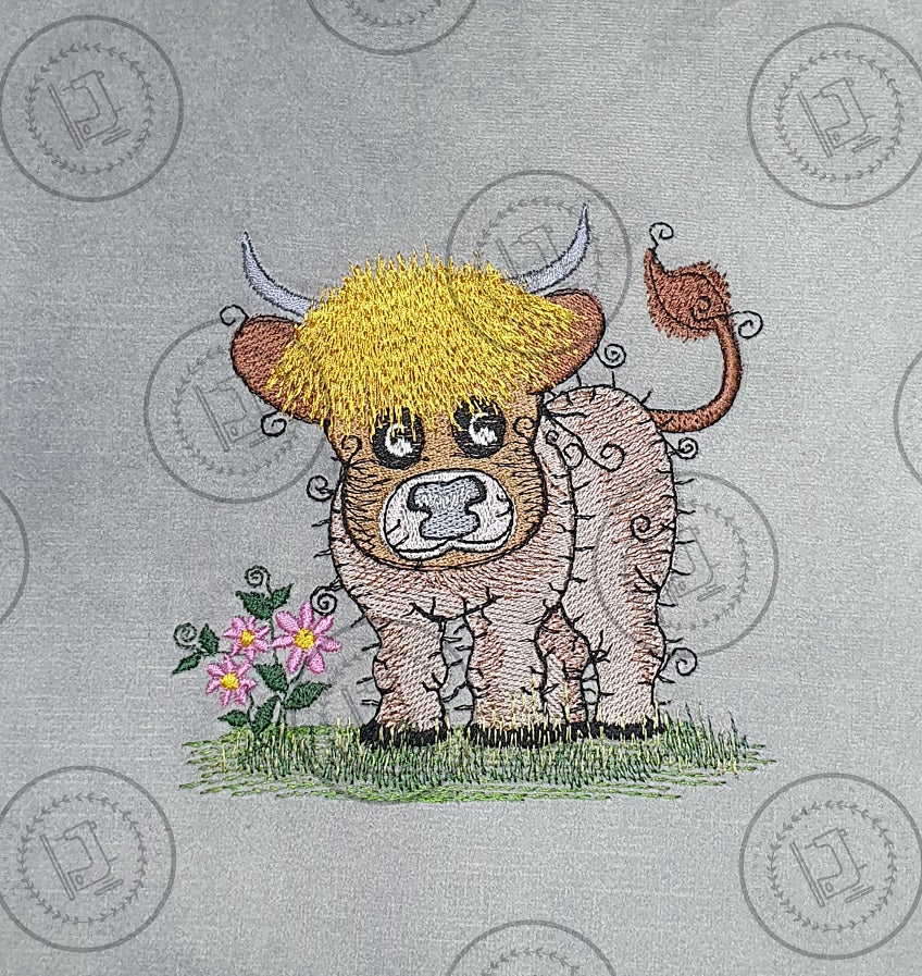 RAGGY HIGHLAND COW COO Machine Embroidery Design