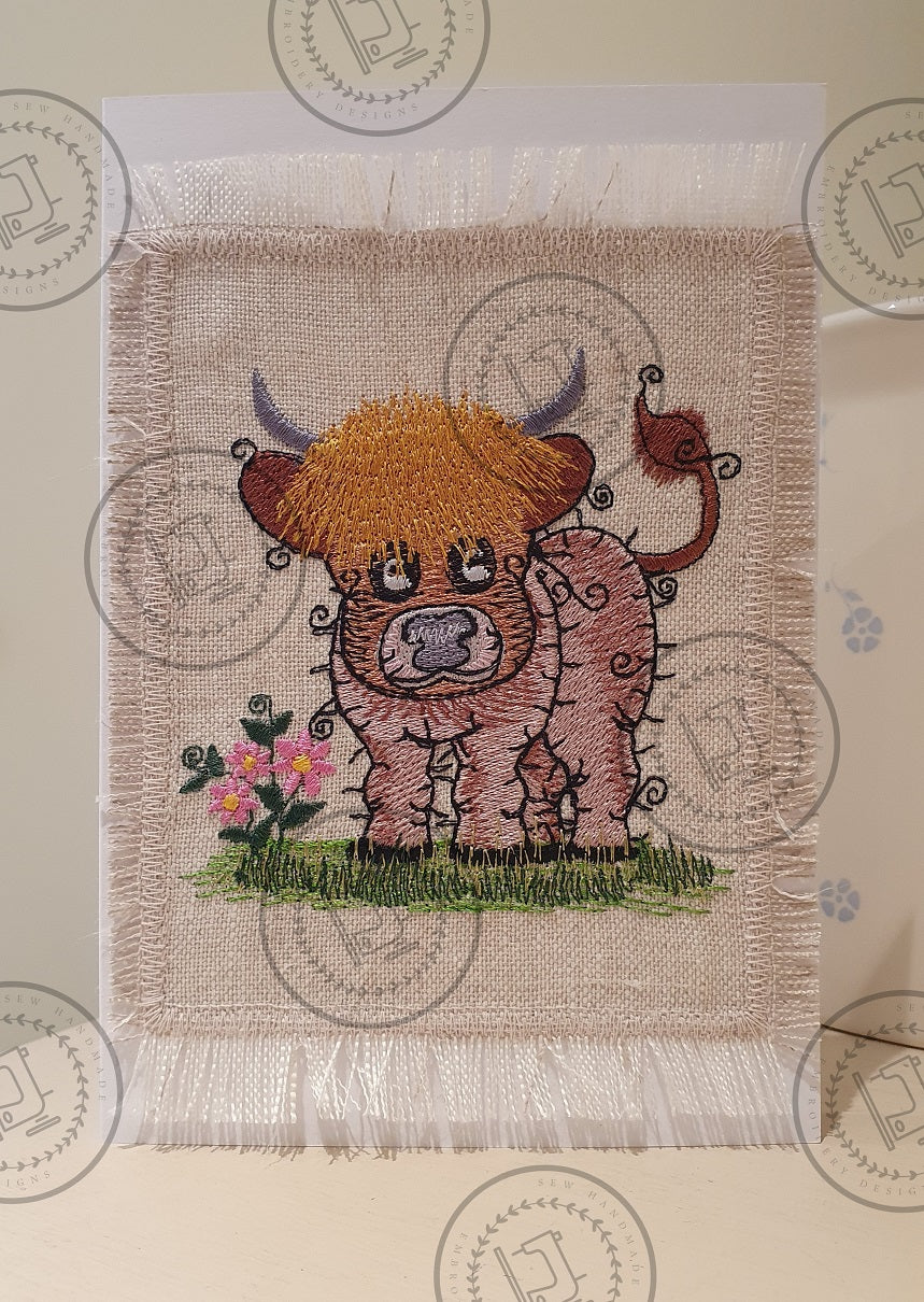 RAGGY HIGHLAND COW COO Machine Embroidery Design