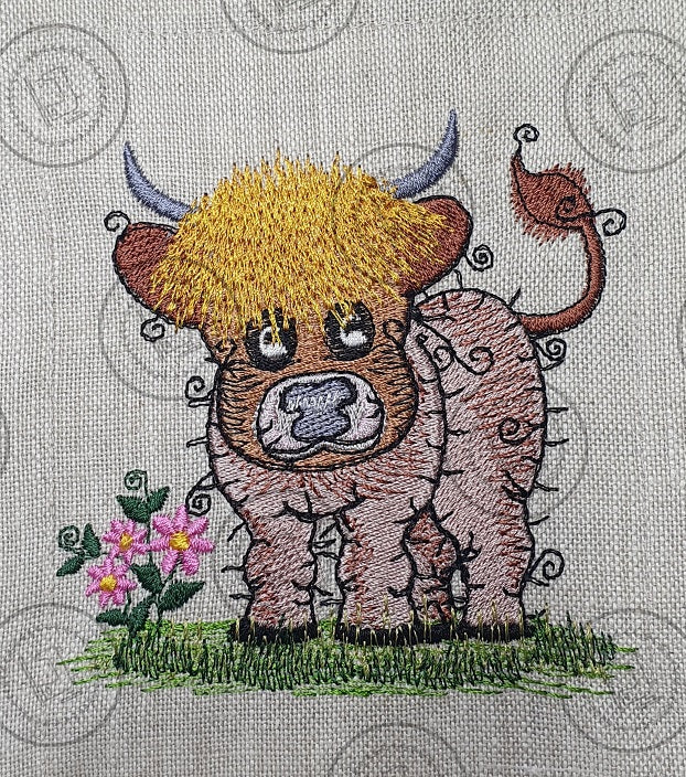RAGGY HIGHLAND COW COO Machine Embroidery Design