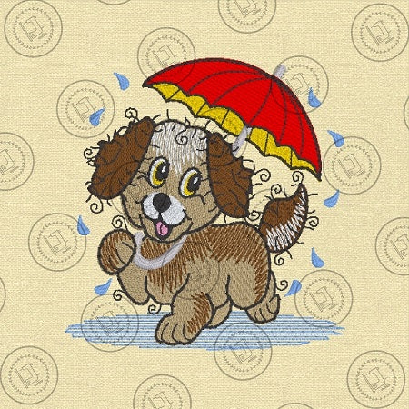 RAGGY PUPPY DOG IN THE RAIN Machine Embroidery Design