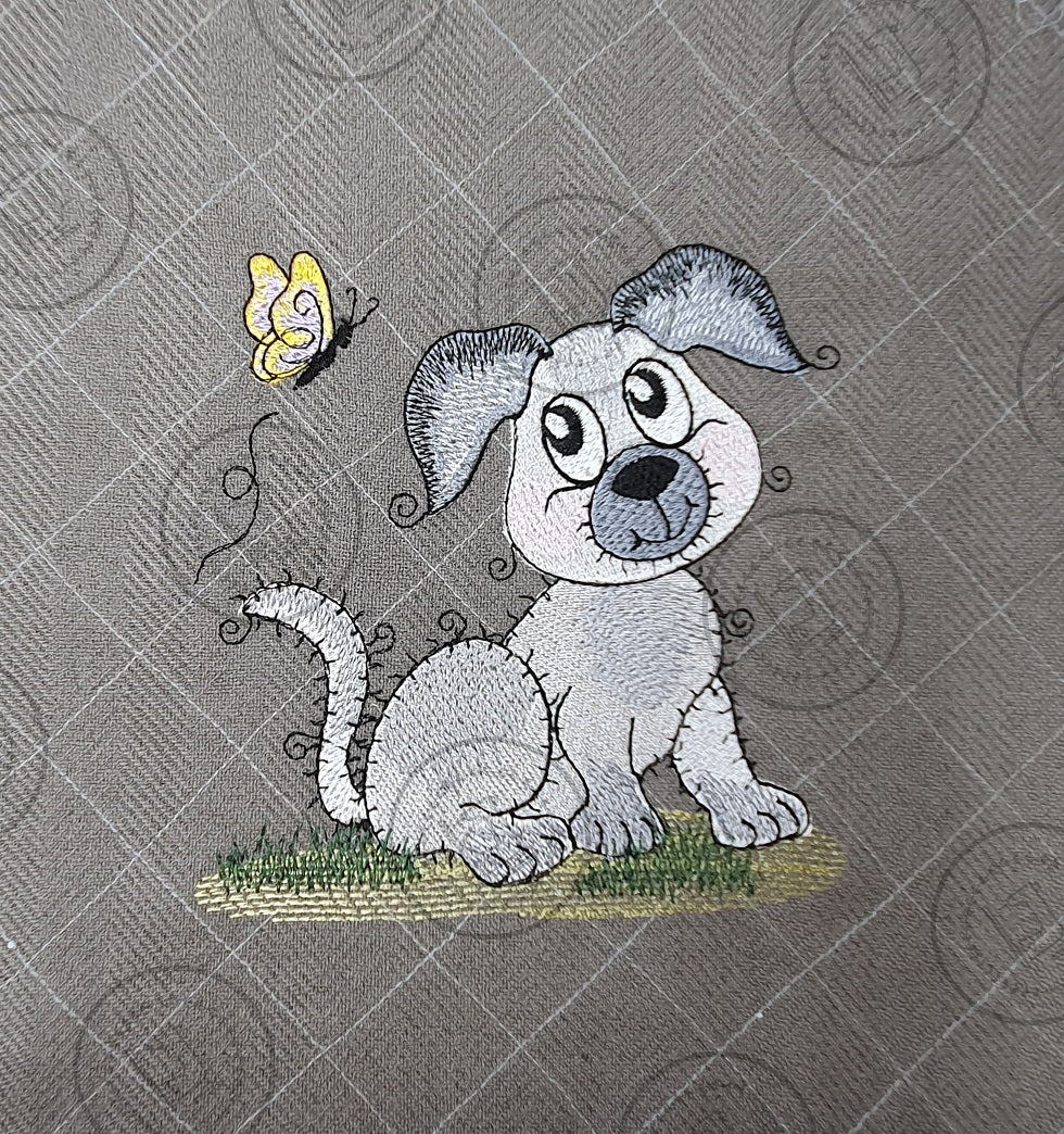 RAGGY PUPPY DOG with BUTTERFLY Machine  Embroidery Design