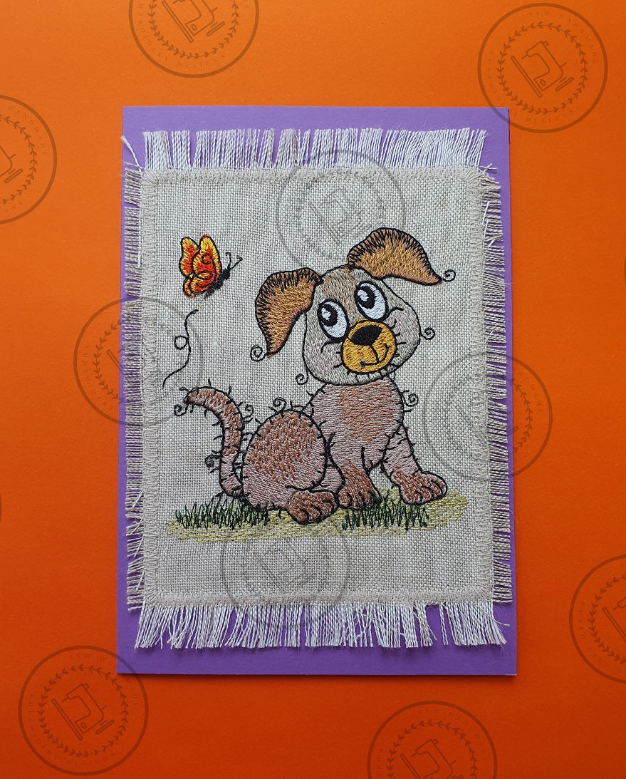 RAGGY PUPPY DOG with BUTTERFLY Machine  Embroidery Design