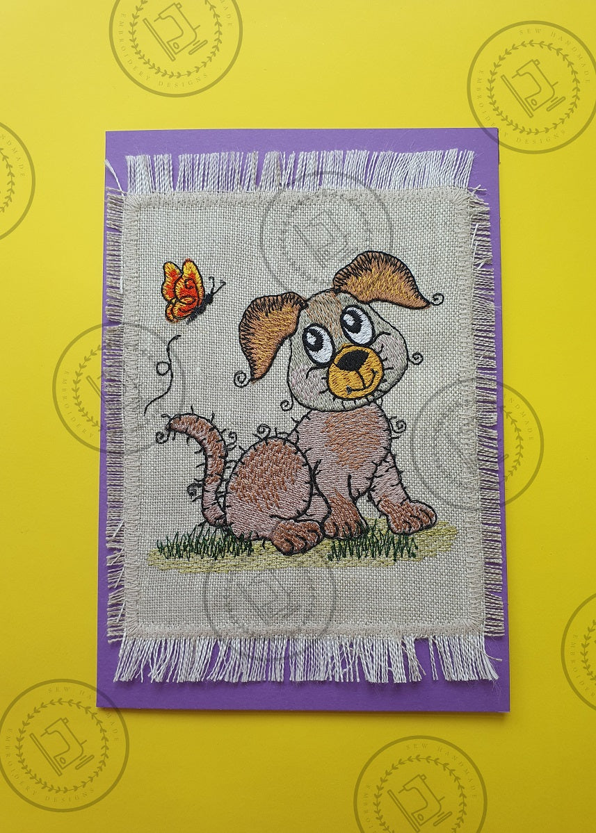 RAGGY PUPPY DOG with BUTTERFLY Machine  Embroidery Design