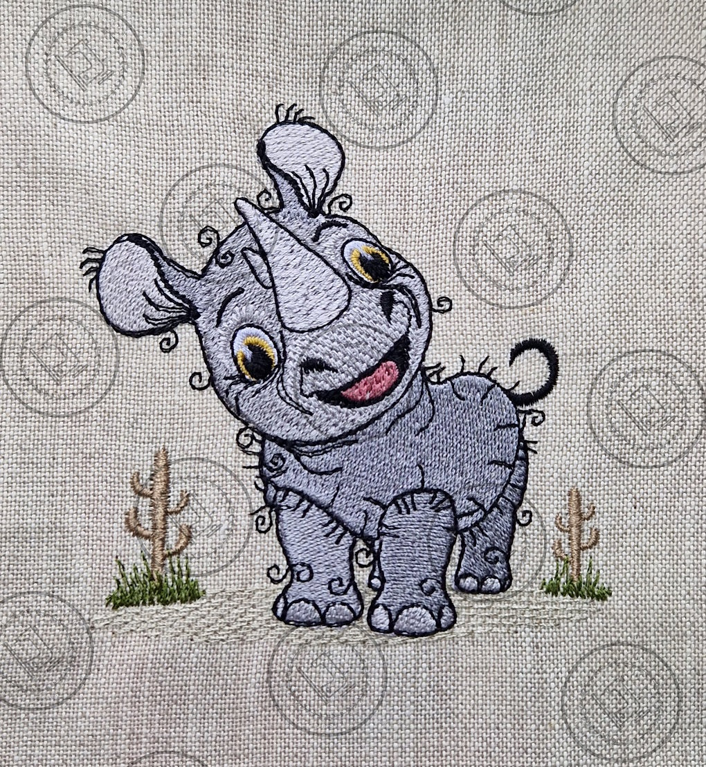 RAGGY RHINO RHINOCEROS Machine Embroidery Design