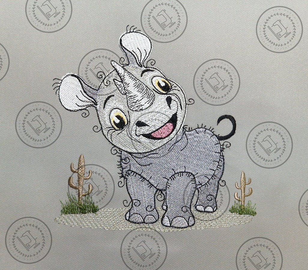 RAGGY RHINO RHINOCEROS Machine Embroidery Design
