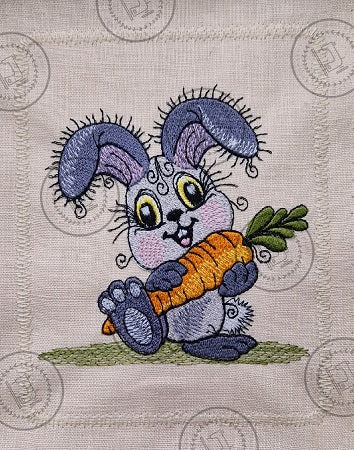 RAGGY BUNNY RABBIT WITH CARROT Machine Embroidery Design
