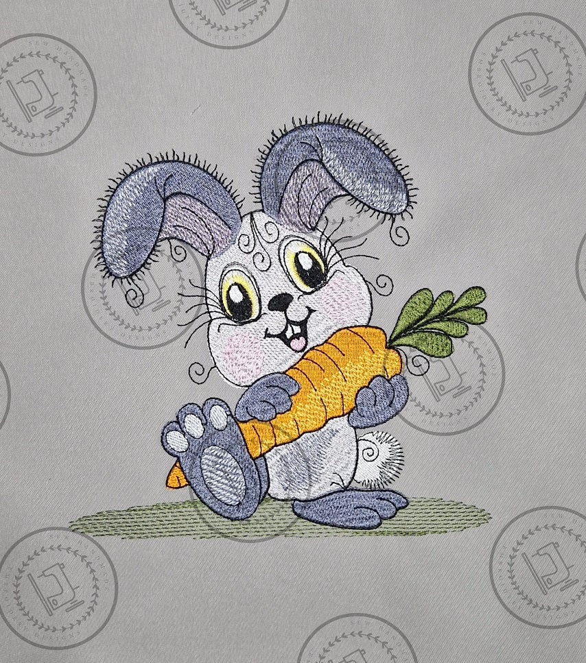 RAGGY BUNNY RABBIT WITH CARROT Machine Embroidery Design