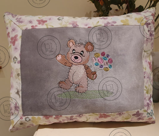 RAGGY FLOWER TEDDY BEAR Machine Embroidery Design