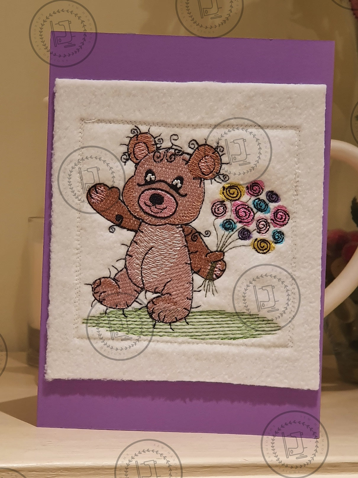 RAGGY FLOWER TEDDY BEAR Machine Embroidery Design