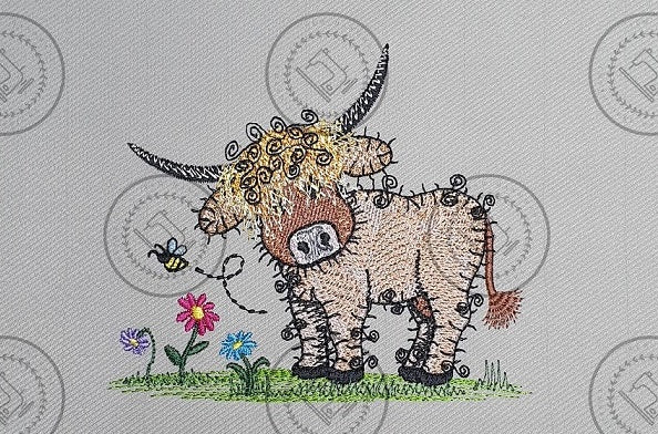 RAGGY HIGHLAND BULL Machine Embroidery Design