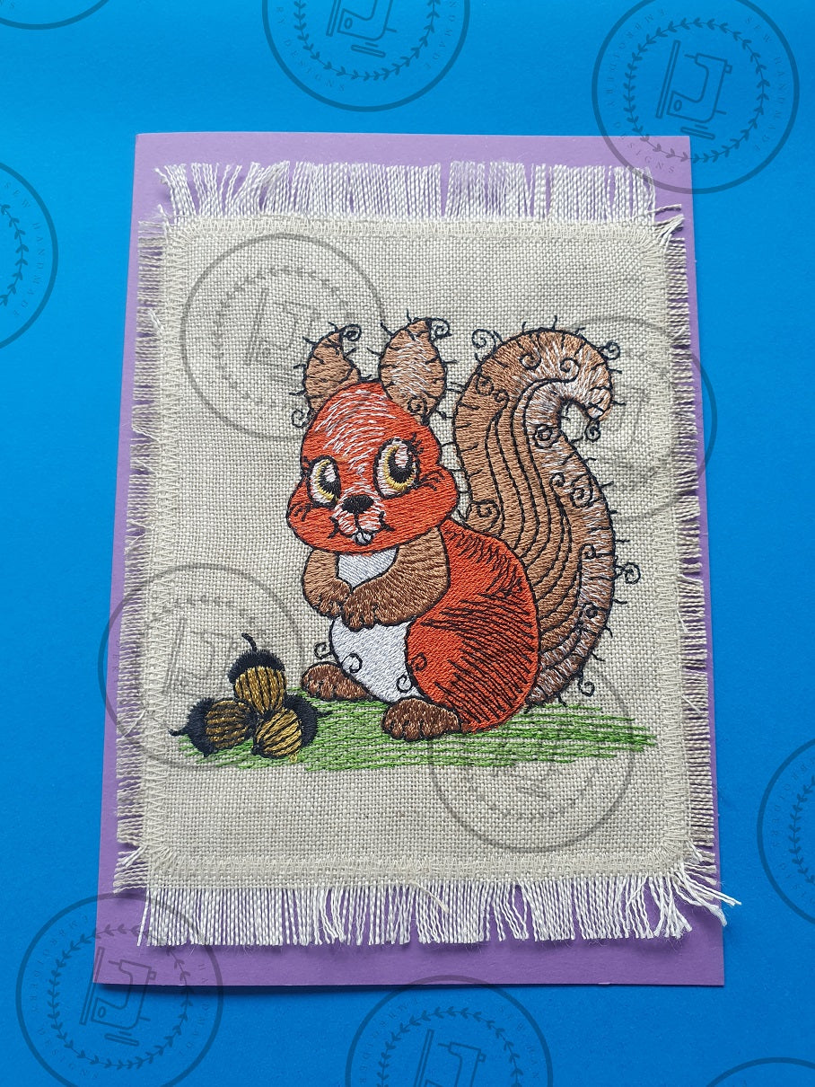 RAGGY SQUIRREL WITH NUTS Machine  Embroidery Design