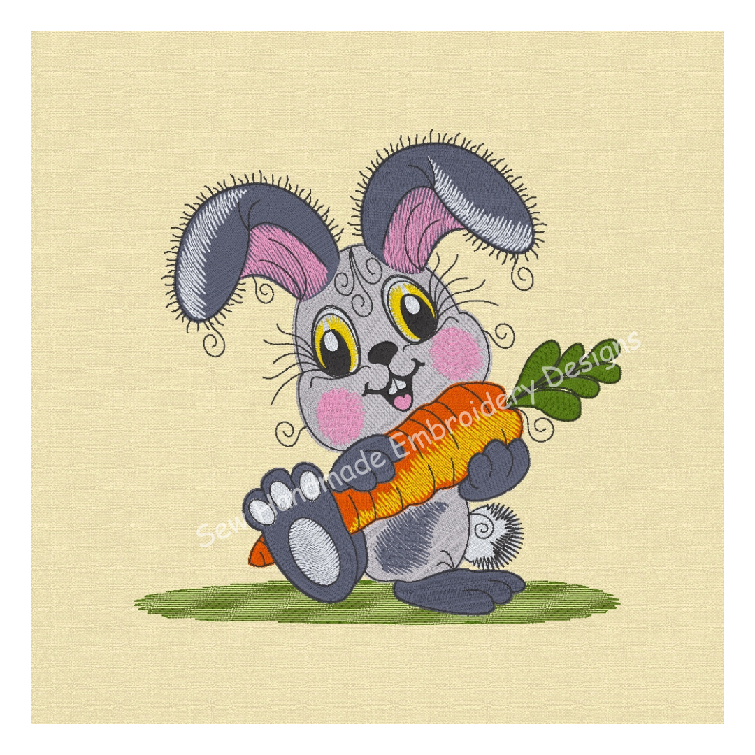 RAGGY BUNNY RABBIT WITH CARROT Machine Embroidery Design
