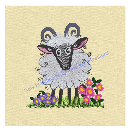 RAGGY FLUFFY RAM SHEEP Machine Embroidery Design
