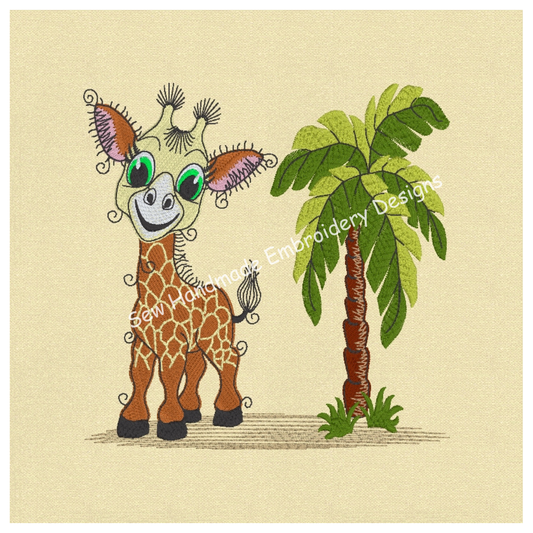 RAGGY GIRAFFE WITH PALM TREE Machine Embroidery Design
