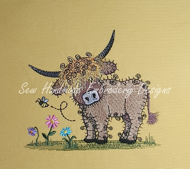 RAGGY HIGHLAND BULL Machine Embroidery Design