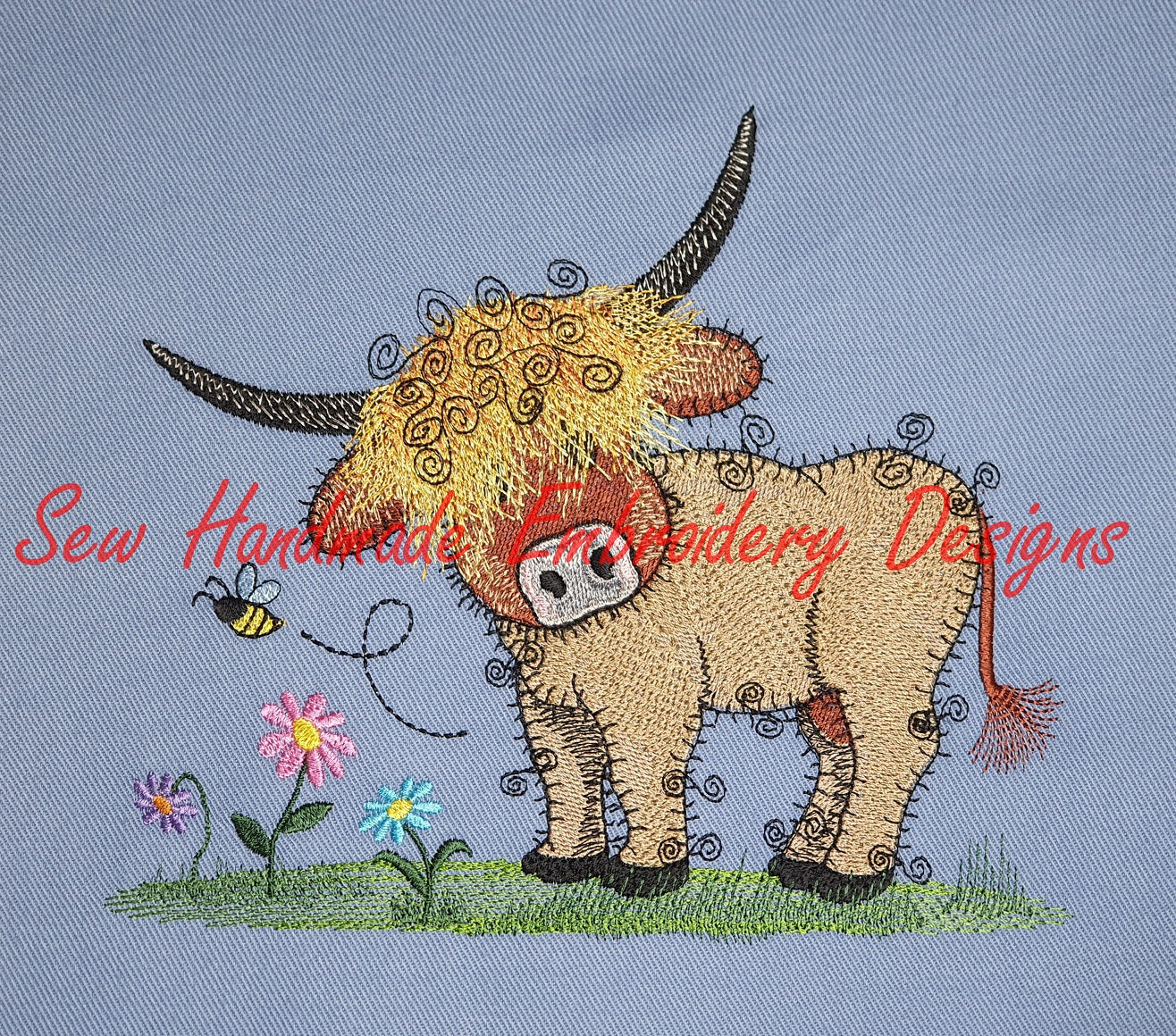 RAGGY HIGHLAND BULL Machine Embroidery Design