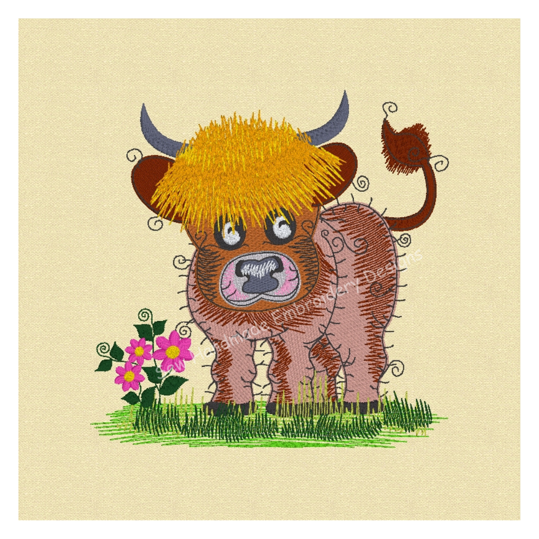 RAGGY HIGHLAND COW COO Machine Embroidery Design
