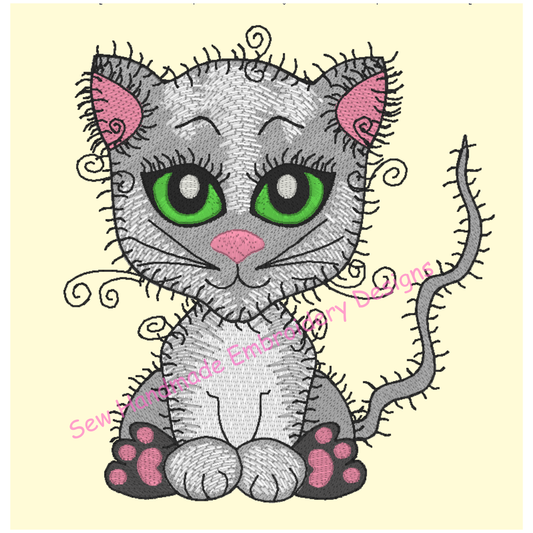 RAGGY KITTEN CAT Embroidery Design - R001   5 x 6