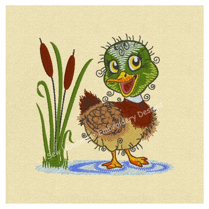 RAGGY MALLARD DUCK IN REEDS Machine Embroidery Design