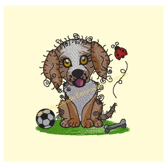 RAGGY PUPPY DOG IN THE GARDEN Machine Embroidery Design