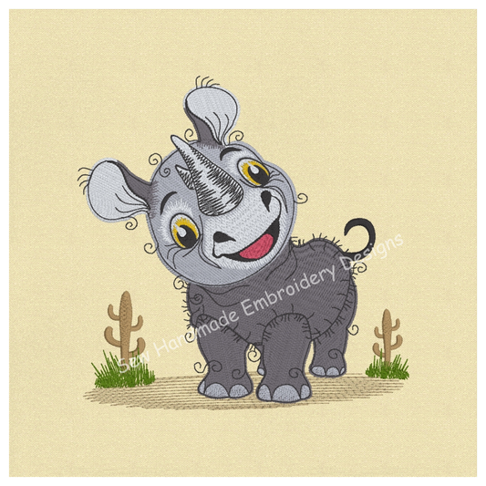 RAGGY RHINO RHINOCEROS Machine Embroidery Design