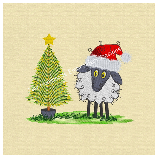 CHRISTMAS TREE RAGGY SHEEP Embroidery Design