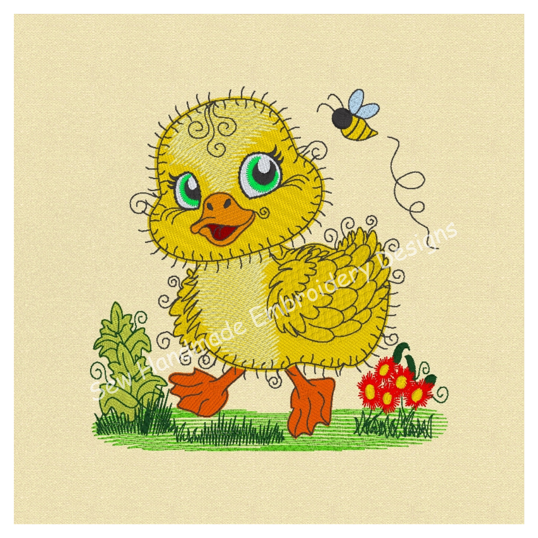 RAGGY YELLOW DUCKLING DUCK Machine Embroidery Design