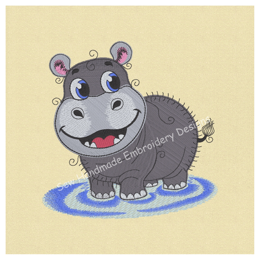 RAGGY HIPPO  /  HIPPOPOTAMUS Machine Embroidery Design