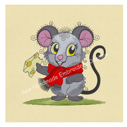 RAGGY MOUSE WITH CHEESE Machine Embroidery Design