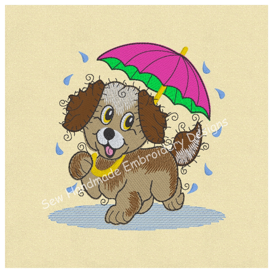 RAGGY PUPPY DOG IN THE RAIN Machine Embroidery Design