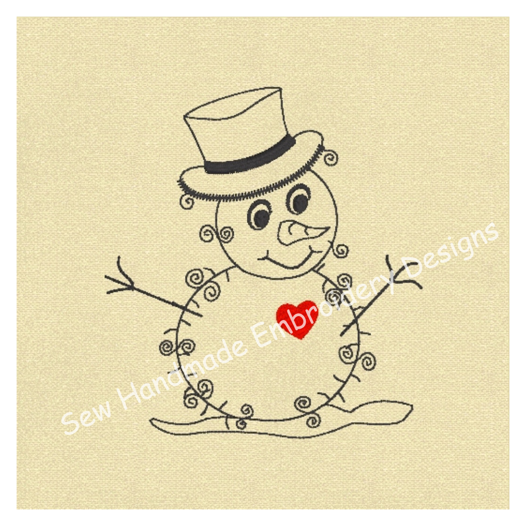 RAGGY SNOWMAN OUTLINE Embroidery Design - RSO23    4 x 4
