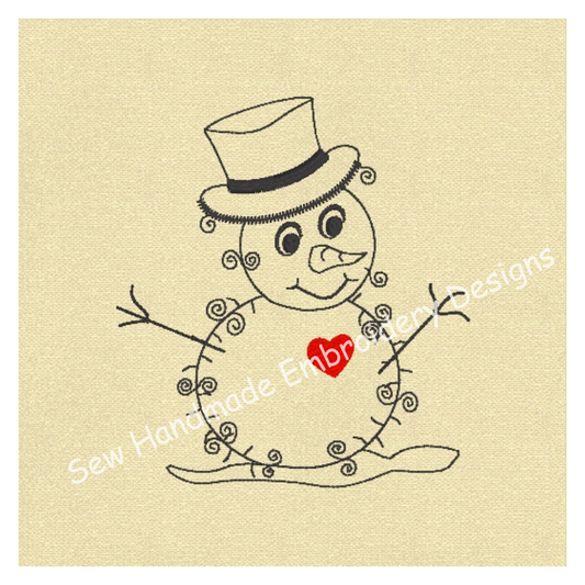 RAGGY SNOWMAN OUTLINE Embroidery Design - RSO23    4 x 4
