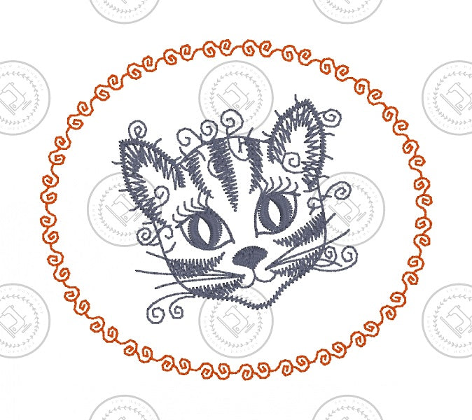 SKETCH CAMEO KITTEN CAT Embroidery Design - SC11   3.5 x 4