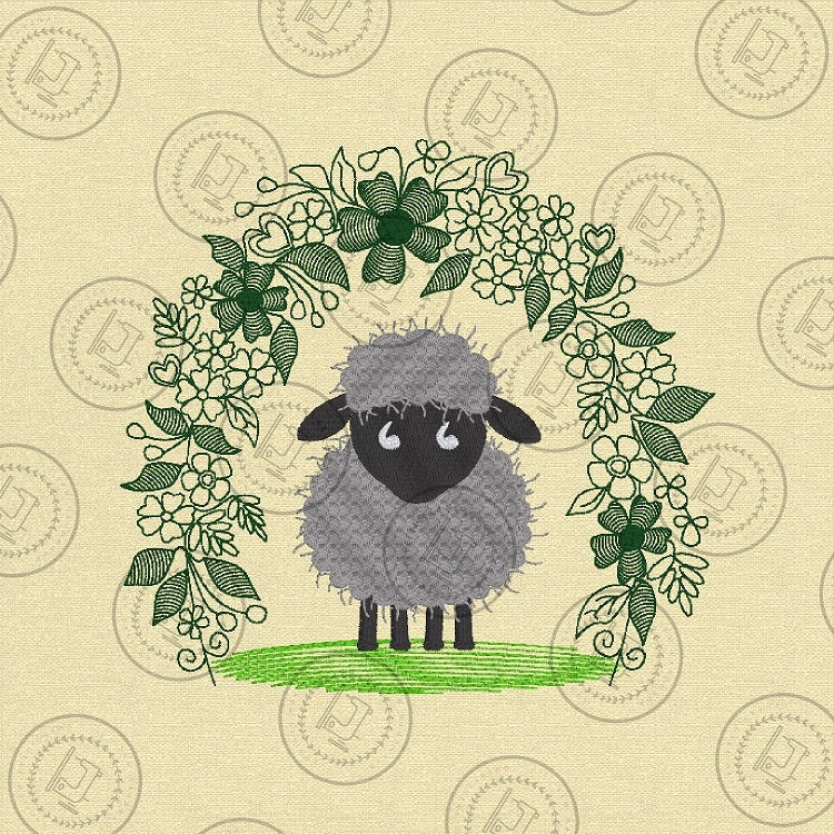 LITTLE SHEEP IN FLORAL ARCH Machine Embroidery Design