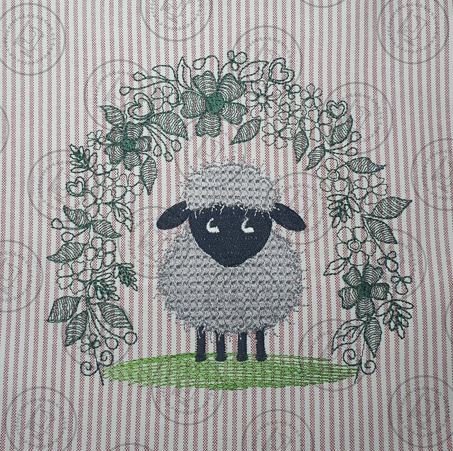 LITTLE SHEEP IN FLORAL ARCH Machine Embroidery Design