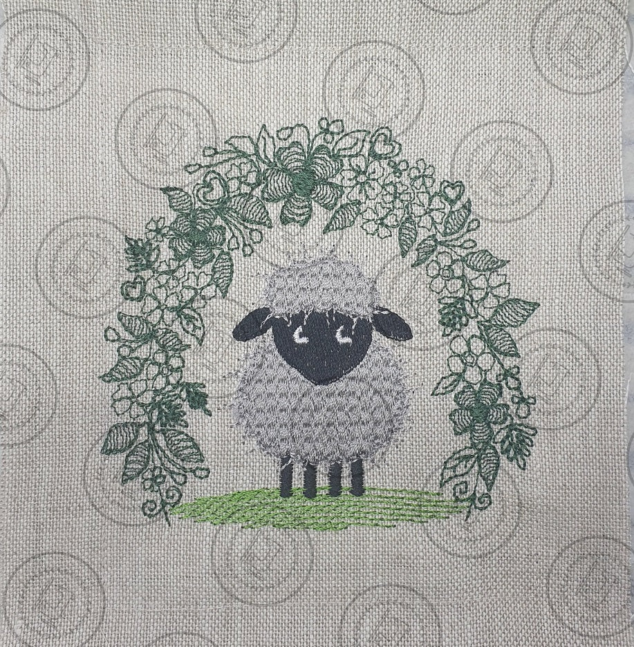 LITTLE SHEEP IN FLORAL ARCH Machine Embroidery Design