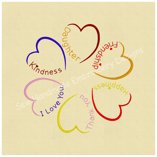 SIX MEANINGFUL HEART HEARTS Machine Embroidery Design