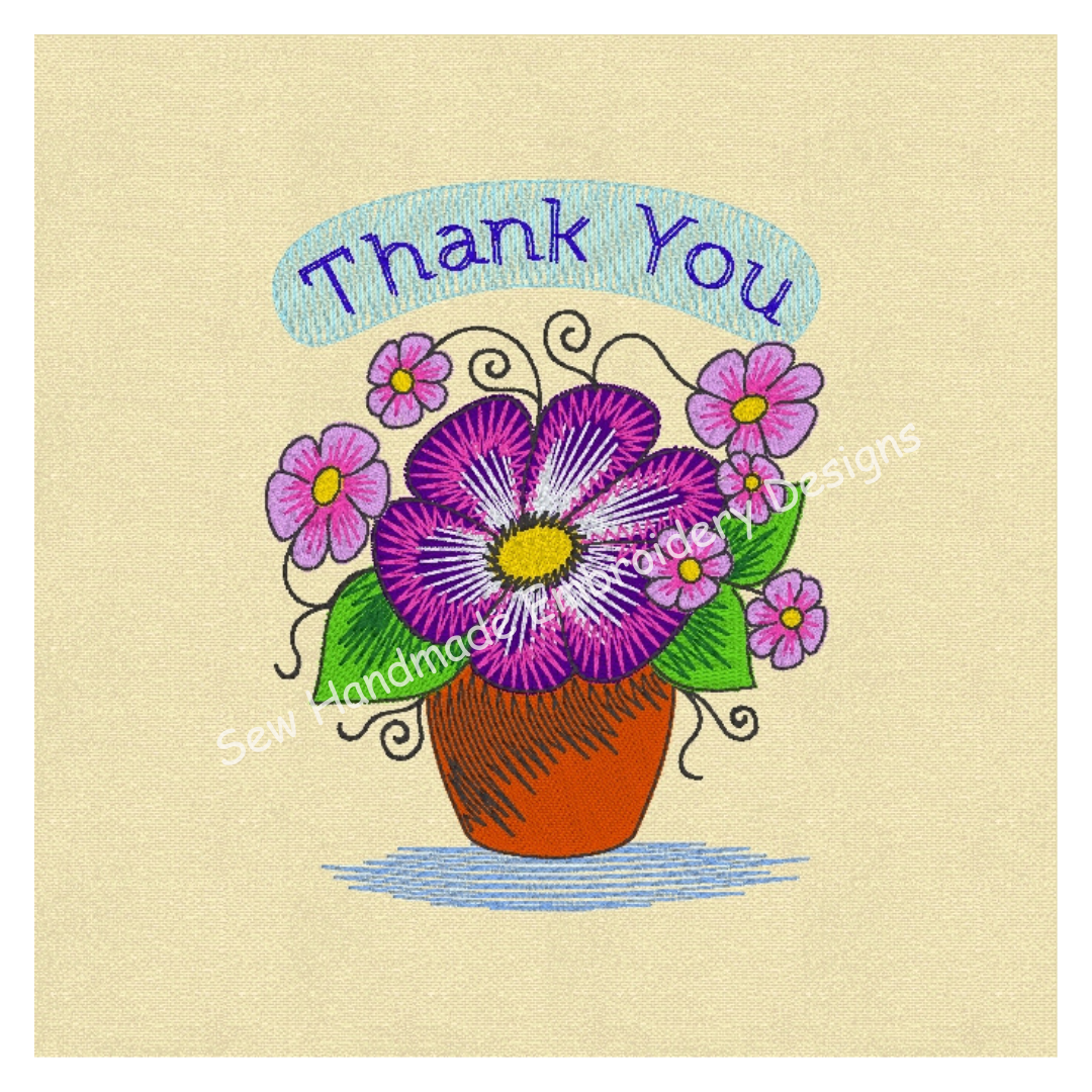 THANK YOU FLOWER PLANT Machine Embroidery Design - TY724   4 x 5