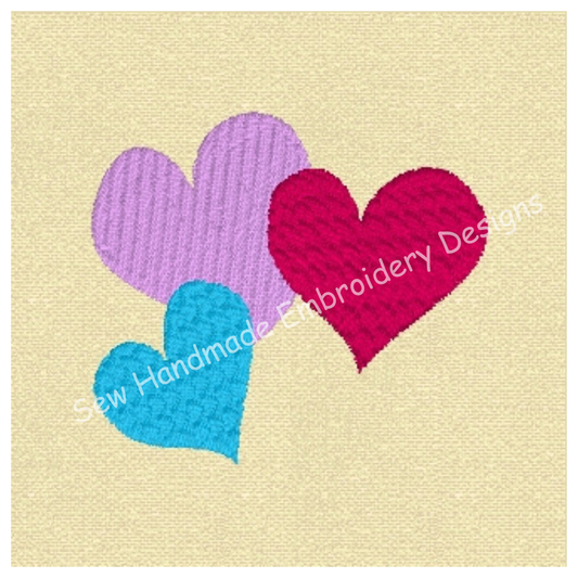 TRIPLE LOVE HEARTS Machine Embroidery Design   2.25 x 2.5
