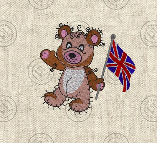 RAGGY UNION JACK TEDDY BEAR Machine Embroidery Design