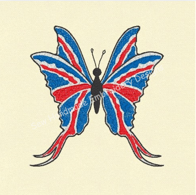 SKETCH FILL UNION JACK BUTTERFLY Embroidery Design - UJBF22   4 x 4